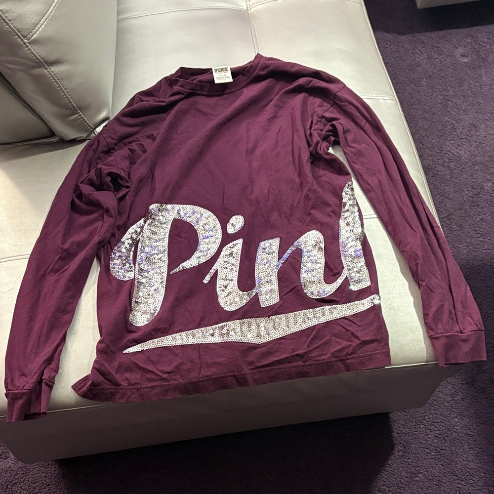 PINK Victoria's Secret Burgundy Sequin Logo Top